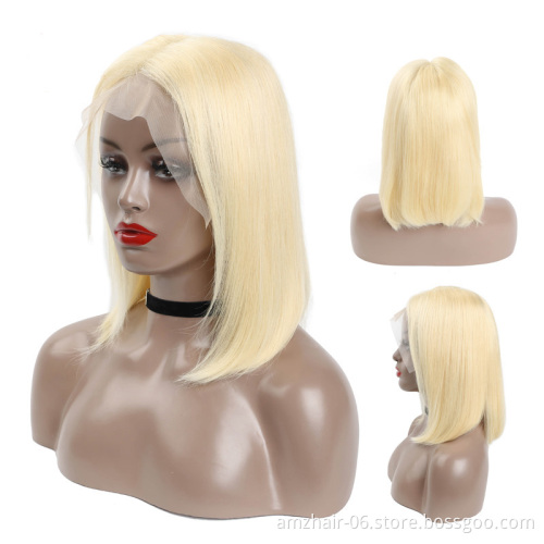 Selling Straight Short Blonde Gold Neon 613 Pink Blue Grey Red Color Bob Wig Raw Virgin Lace Human Hair Front Wig Ombre Colored